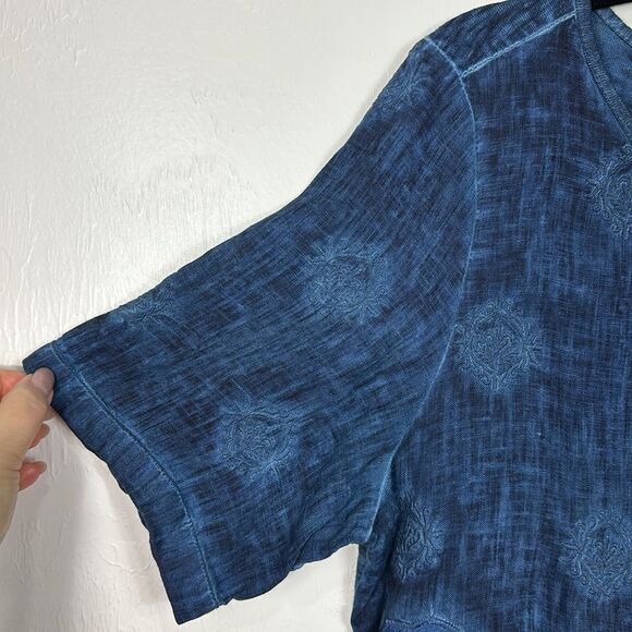 Chico’s Blue Embroidered Linen Relaxed Fit Top Blouse Size 8/10 - Picture 4 of 11